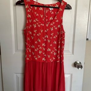 Cooperative dress women BIRD PRINT small rayon orange Urban Outfitters drop wais